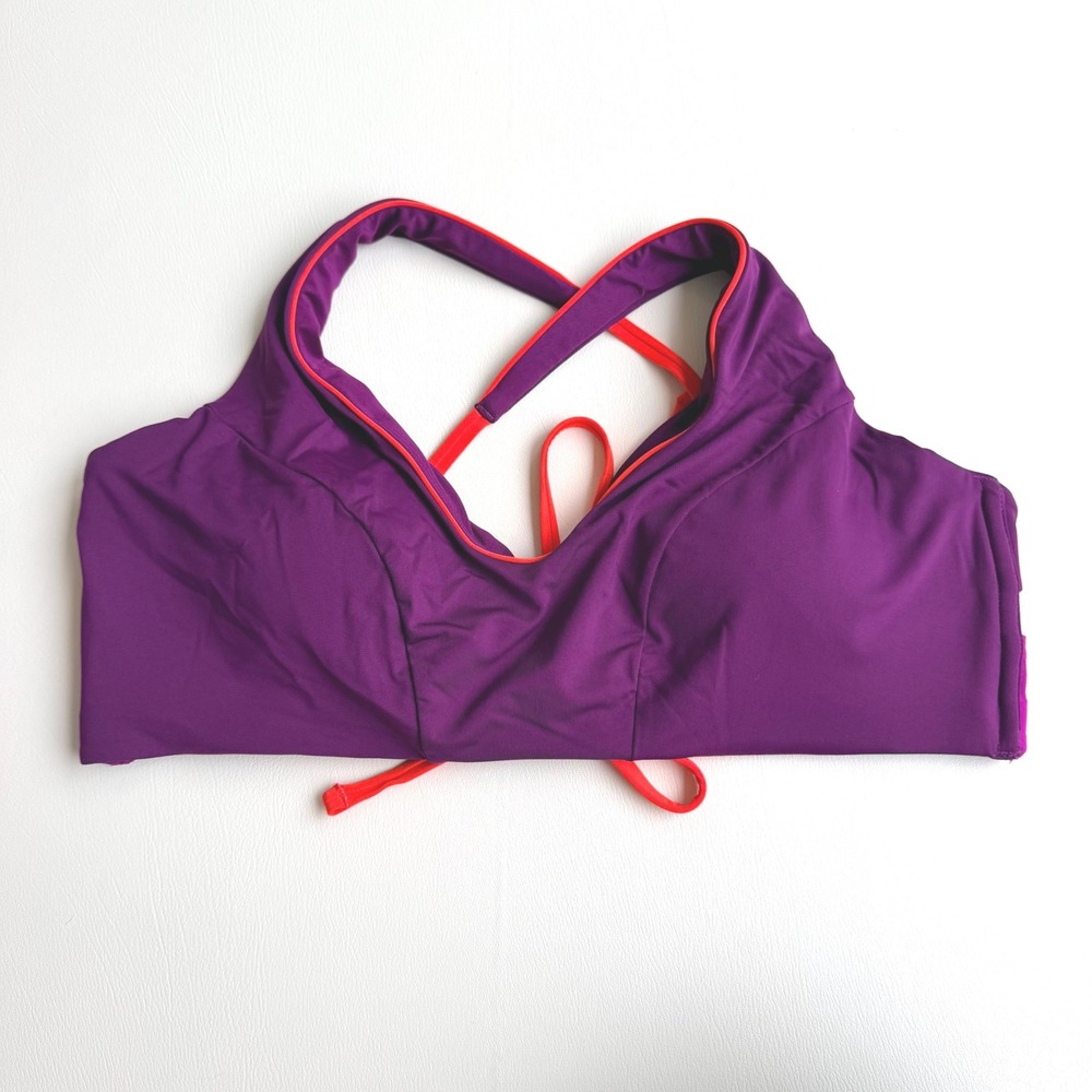Athleta Purple Orange Cross Back Bikini Top Swim Sporty Size L